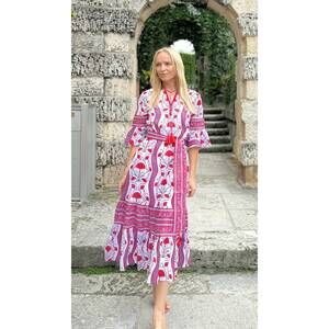 NEW ISLAPAYAL ascot maxi dress in deco poppy red